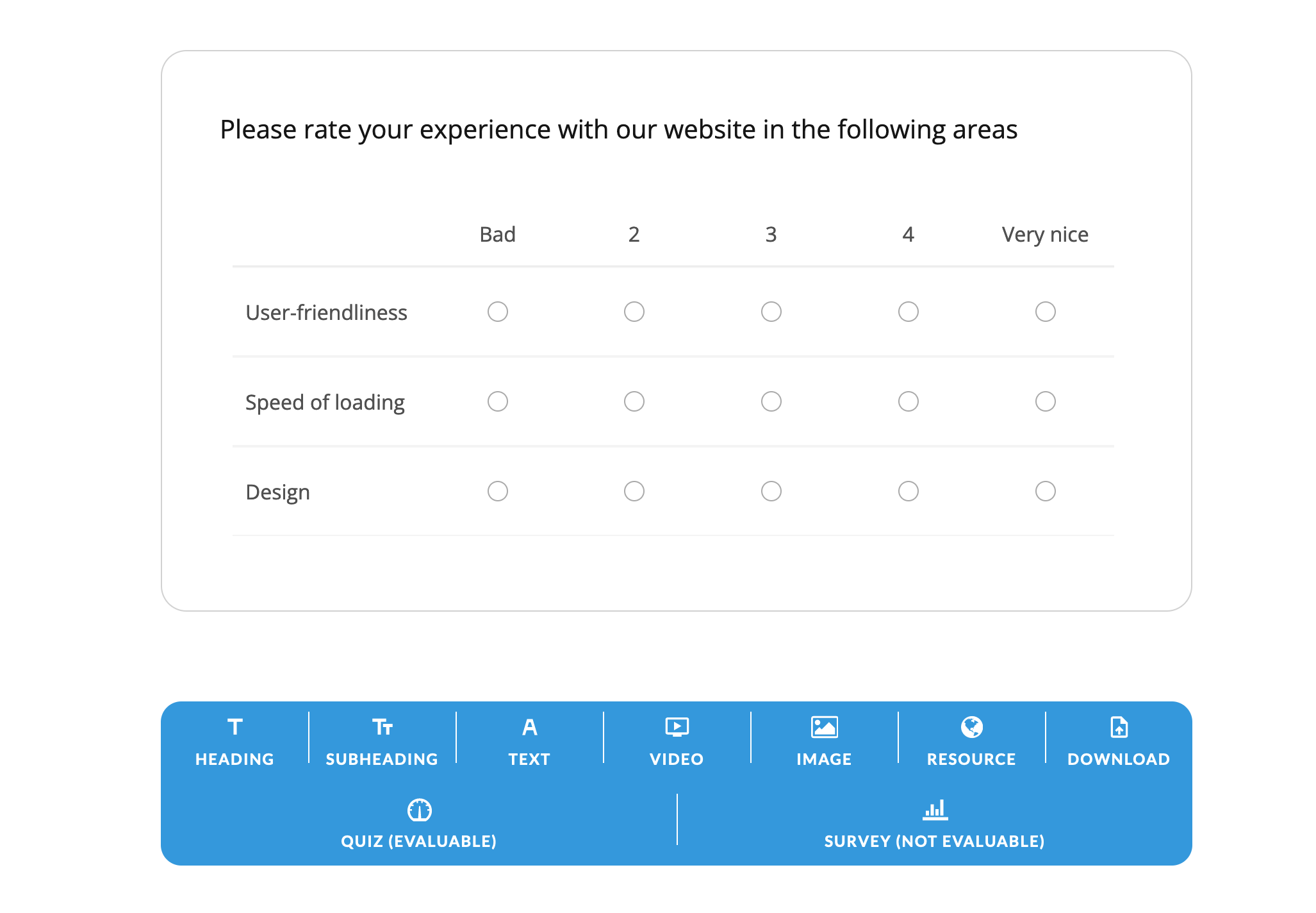 Digiforma e-learning content editor - editing a survey