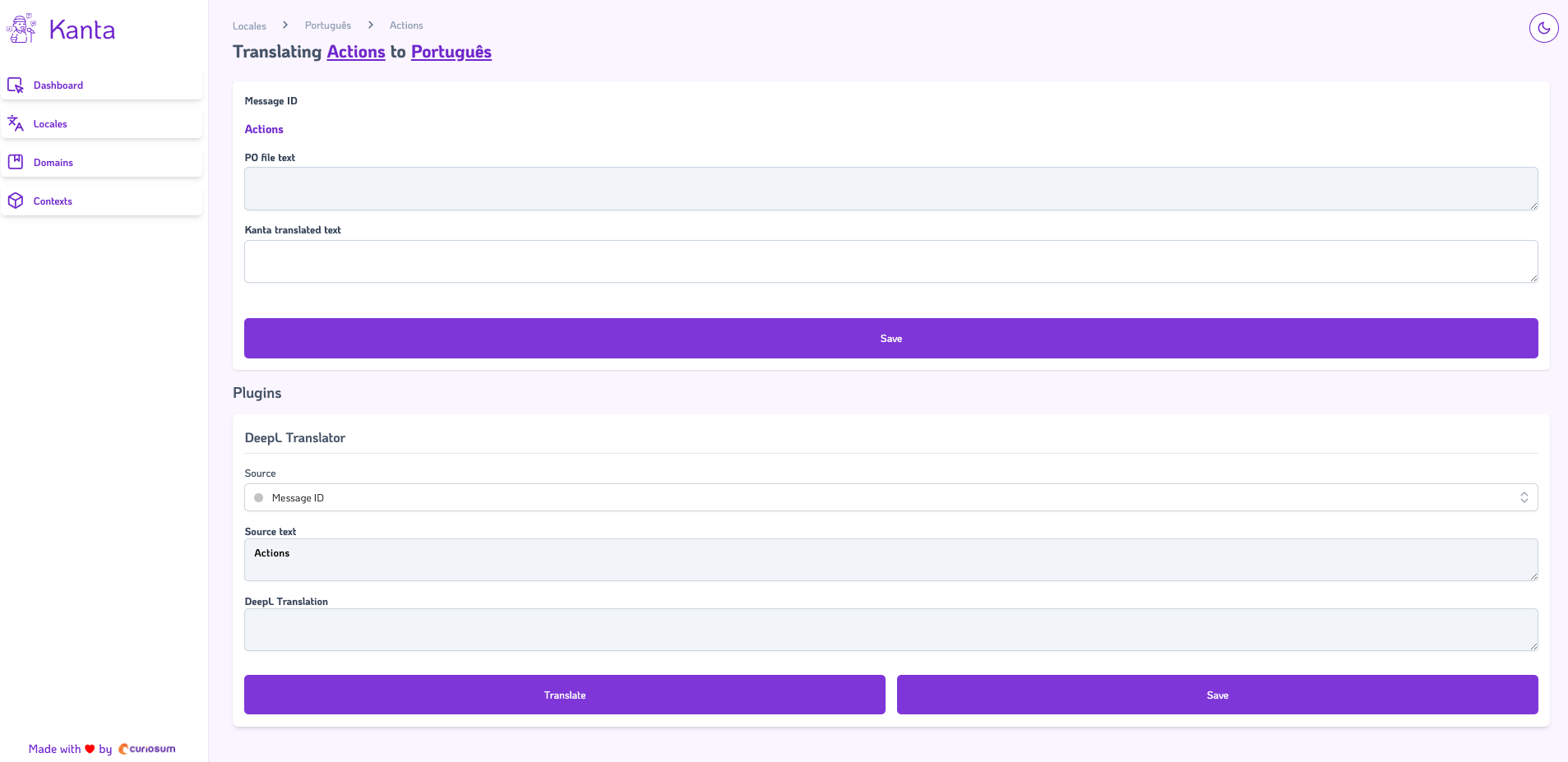 Kanta single translation management view