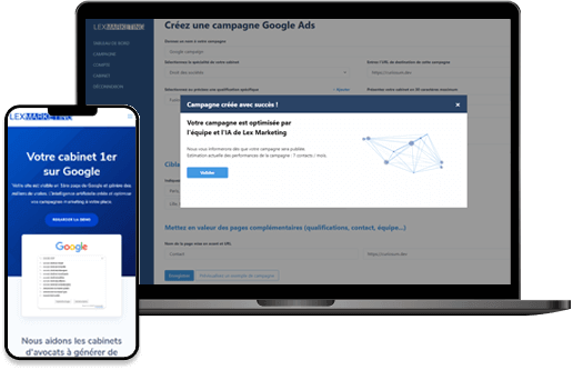 Main dashboard of aplication showed in laptop and smartphone frames